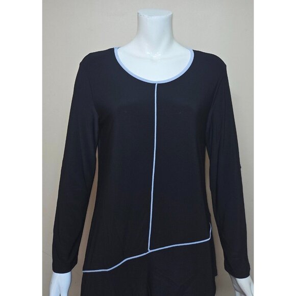 By JJ Black with White trim Stretch Asymmetric Tunic Top Blouse Size SMALL NEW - Picture 4 of 8